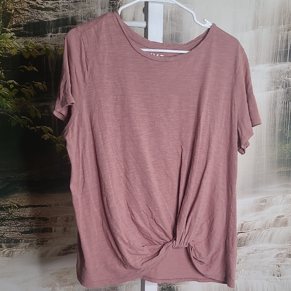 Maurices 1X Mauve Twisted Knot Tie Front Short Sleeve T-Shirt